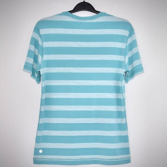Lululemon Basic Short Sleeve Striped Tee Shirt L Blue Lightweight Workout Yoga - Picture 4 of 7